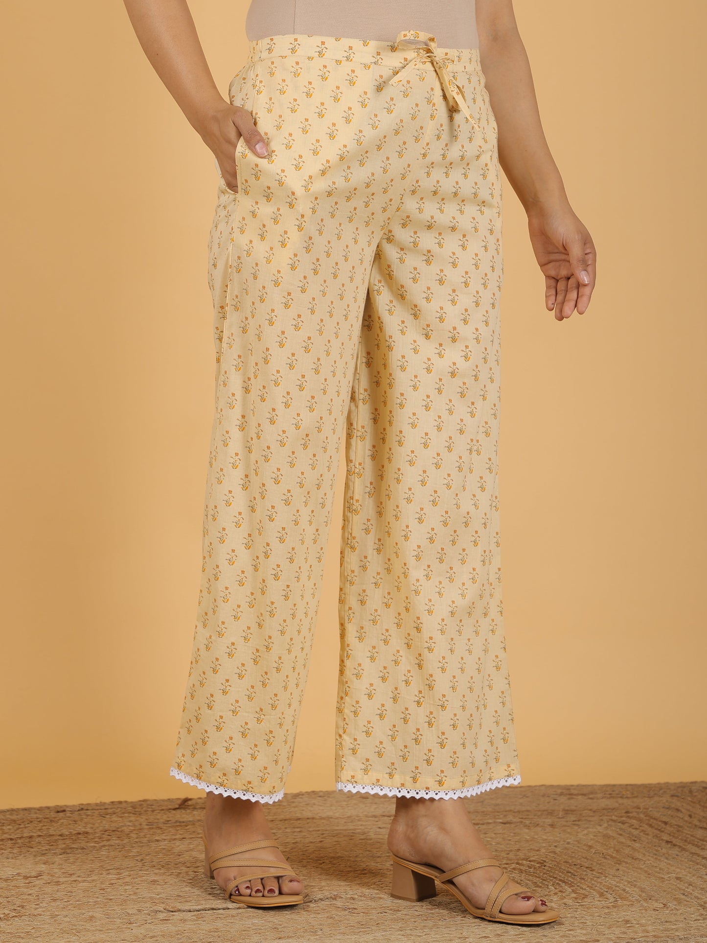 Soft Cotton Floral A-line Yellow Kurta