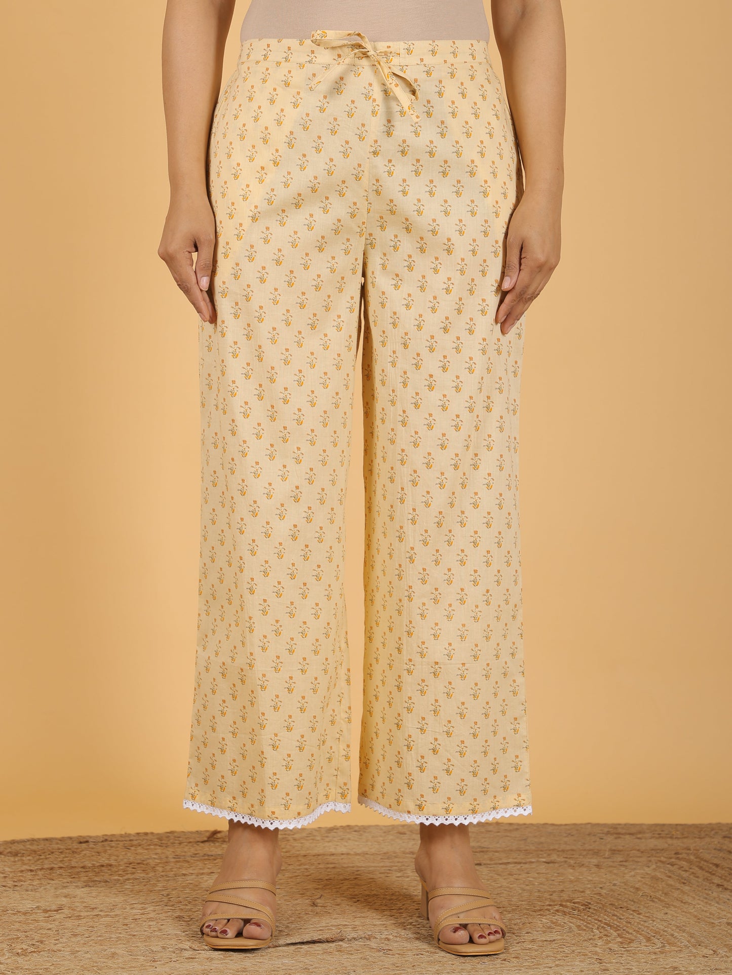 Soft Cotton Floral A-line Yellow Kurta