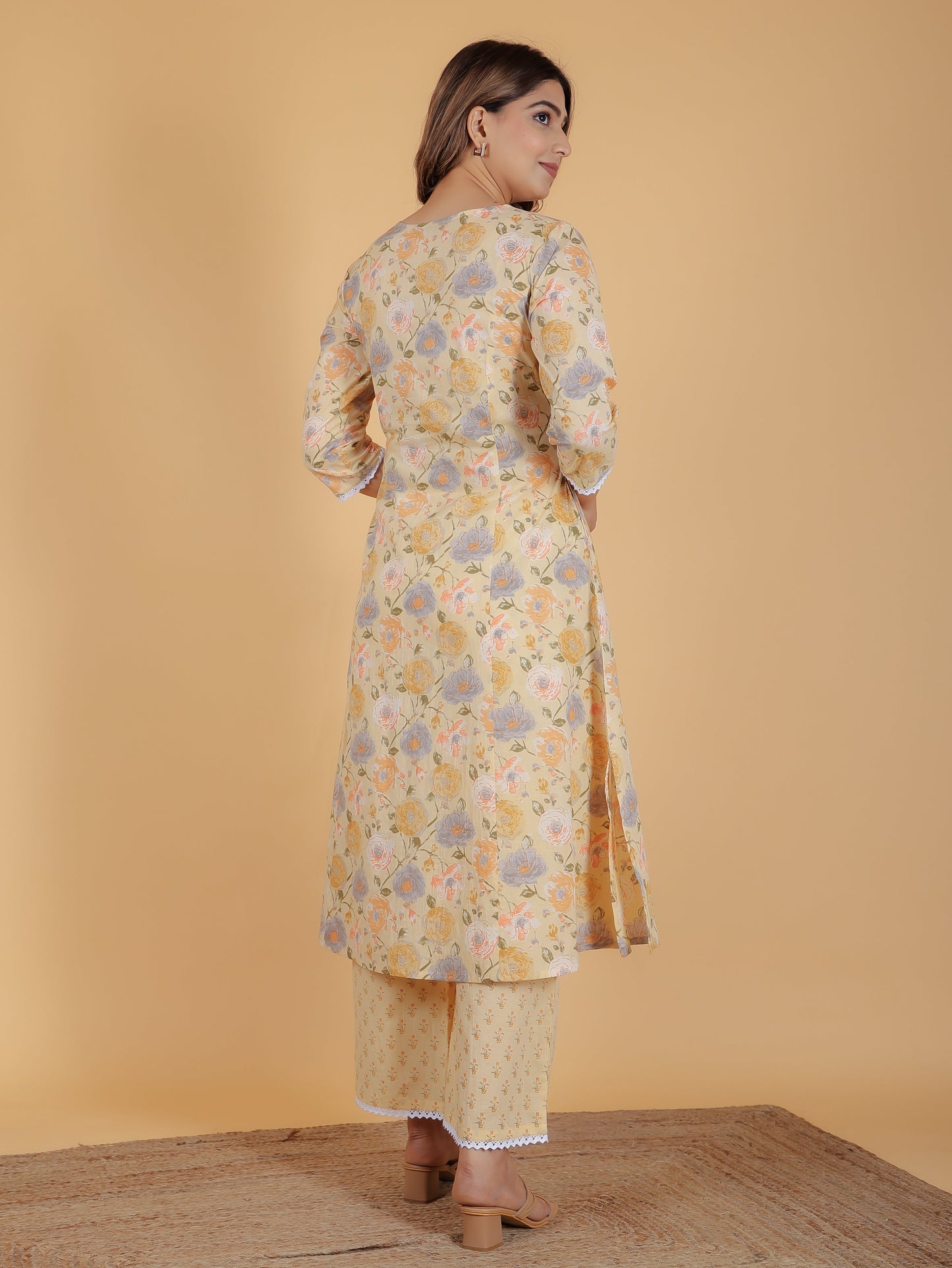 Soft Cotton Floral A-line Yellow Kurta