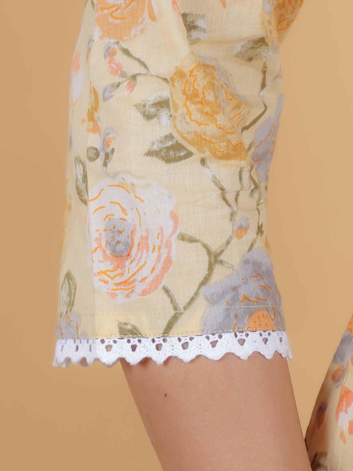 Soft Cotton Floral A-line Yellow Kurta