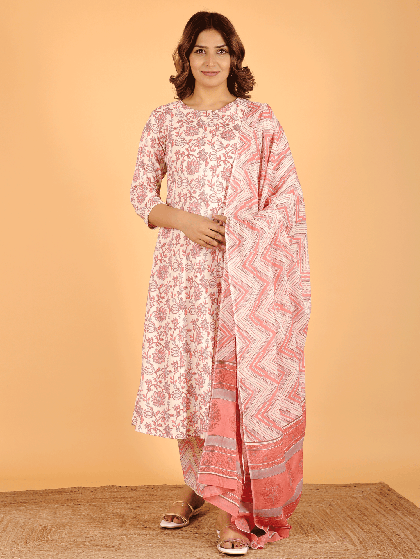 Voile Cotton Chevron Pink Dupatta