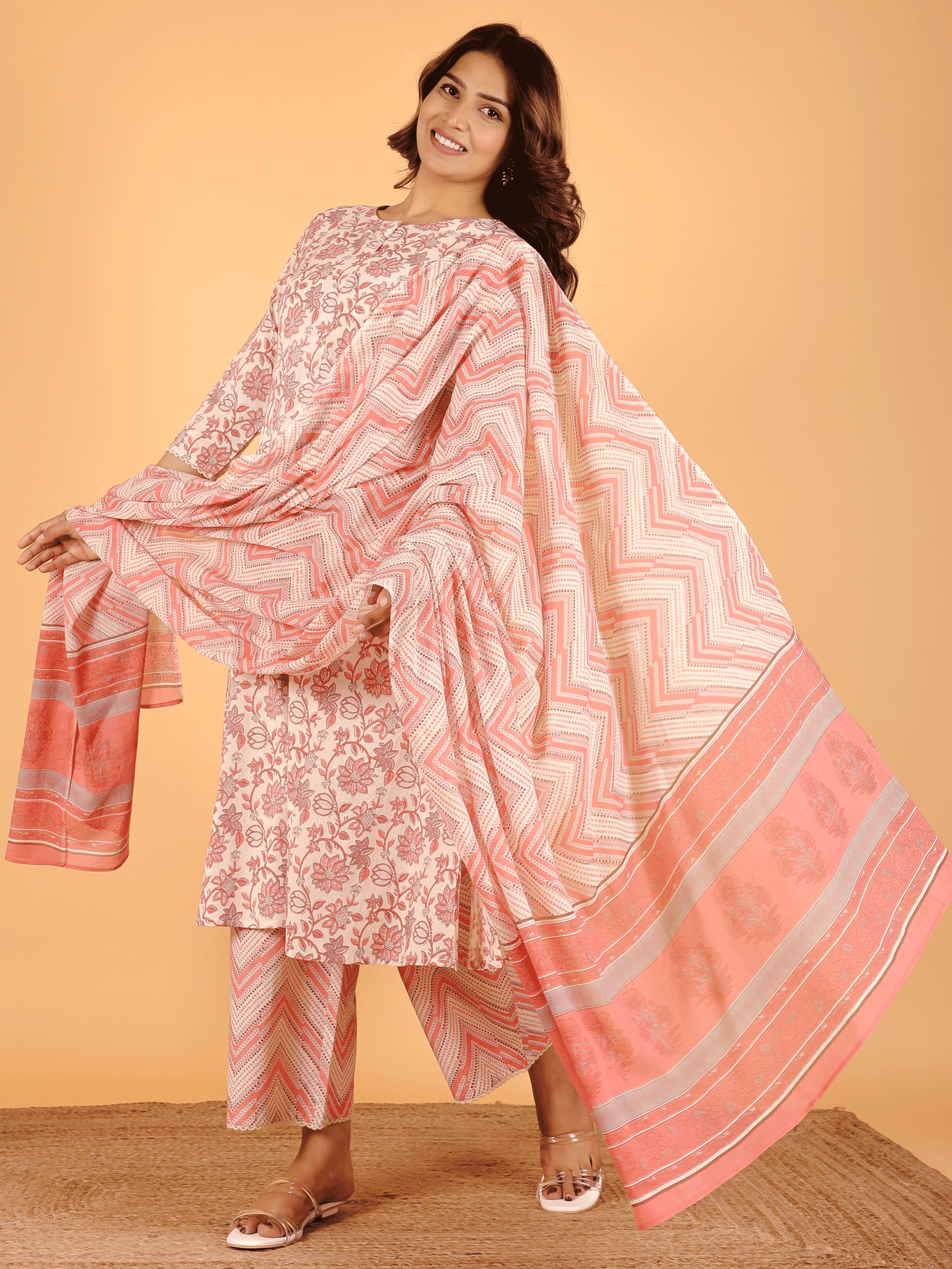 Voile Cotton Chevron Pink Dupatta