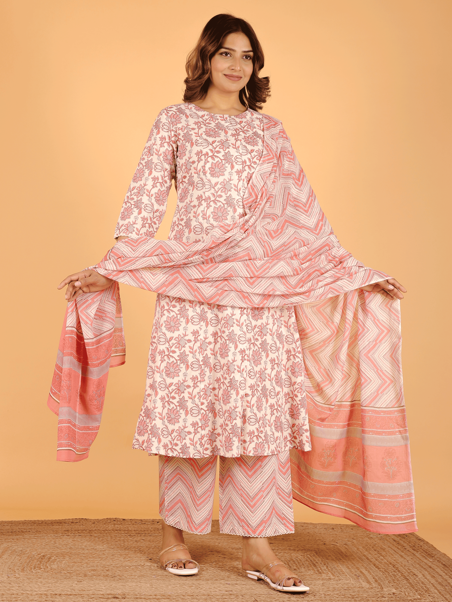 Voile Cotton Chevron Pink Dupatta