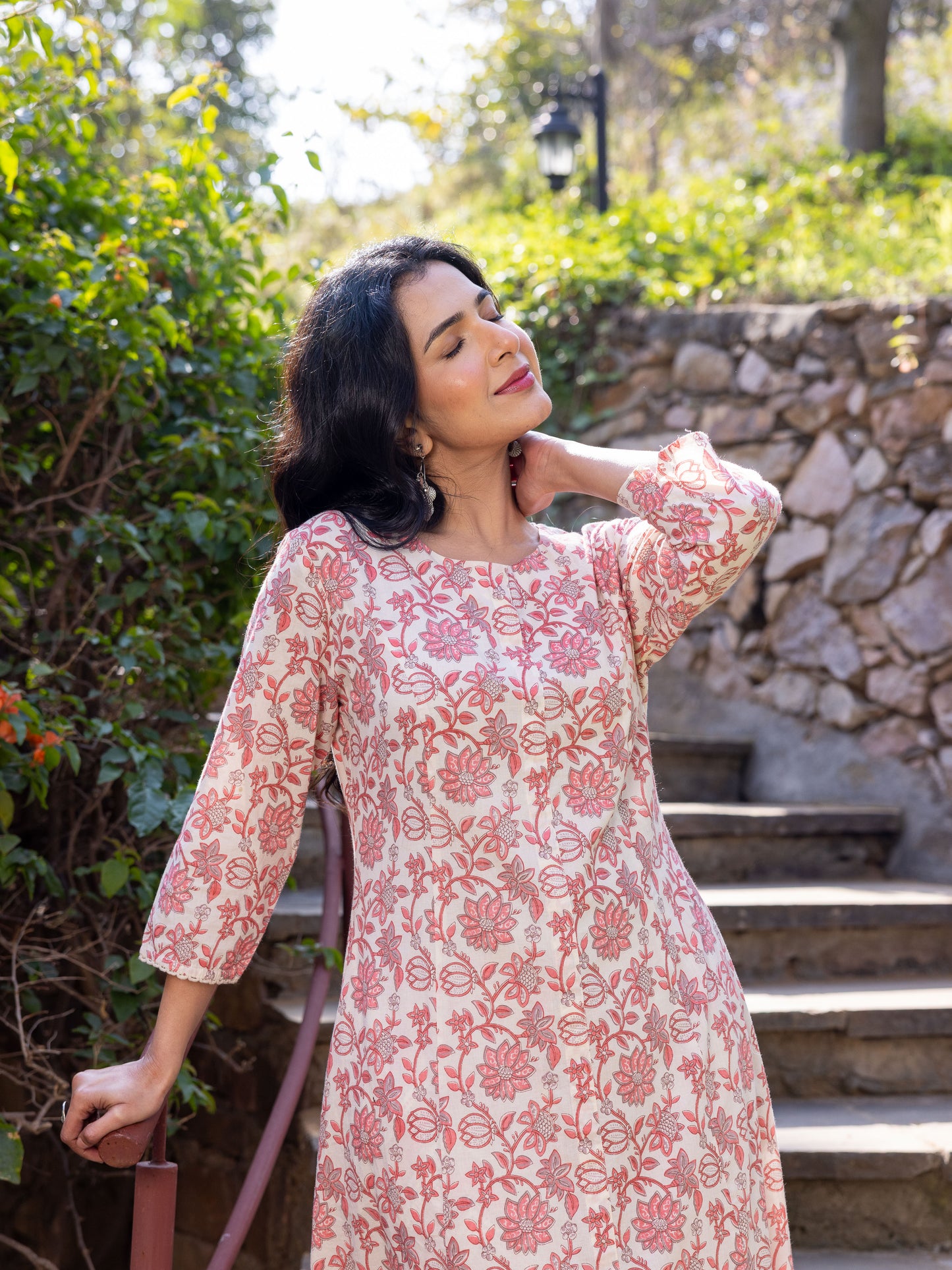 Embroidered Soft Cotton Floral Flared Pink