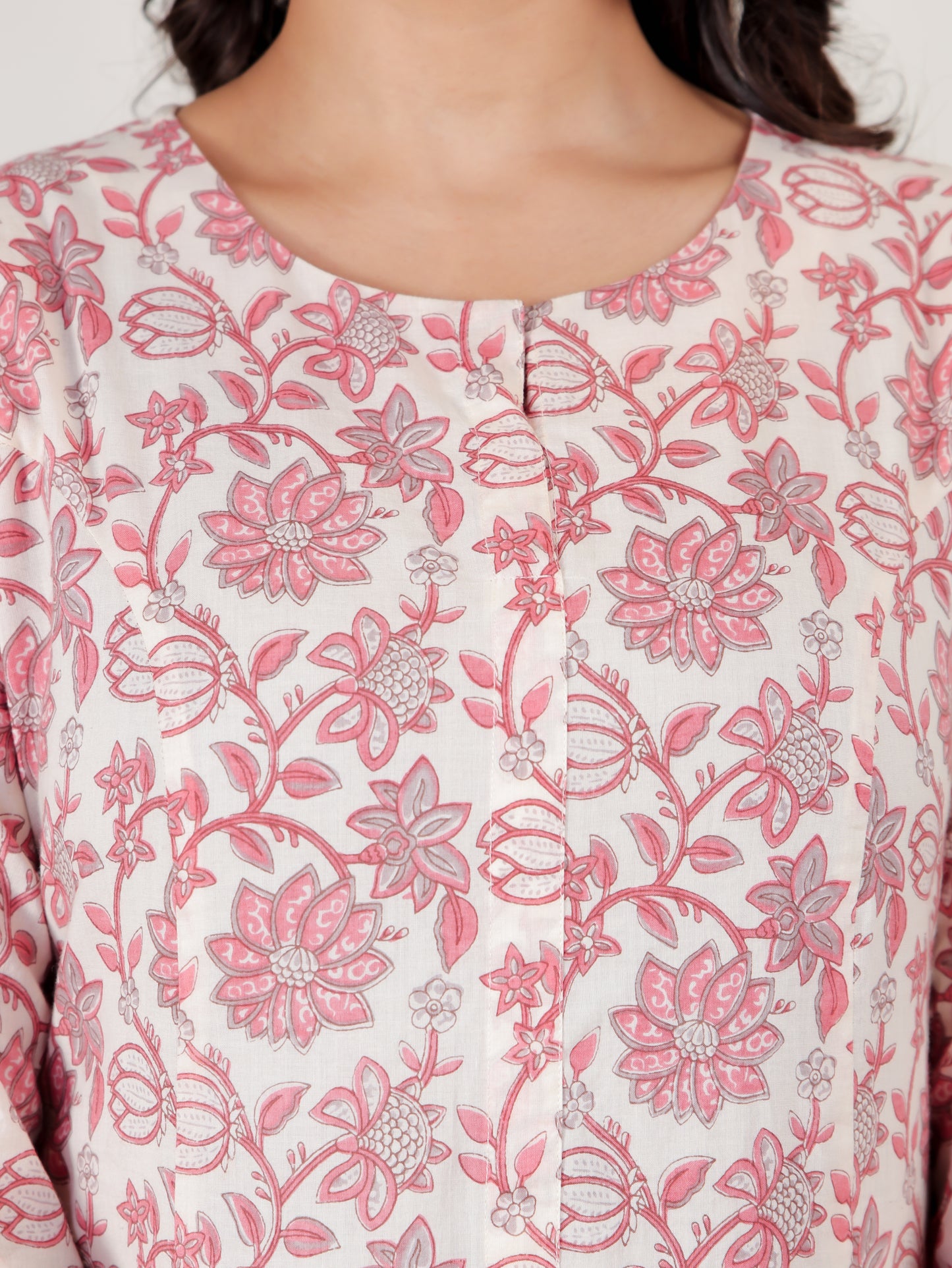 Soft Cotton Floral Flared Pink Kurta