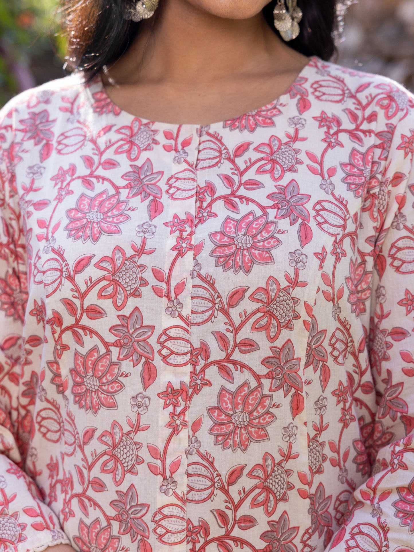 Embroidered Soft Cotton Floral Flared Pink