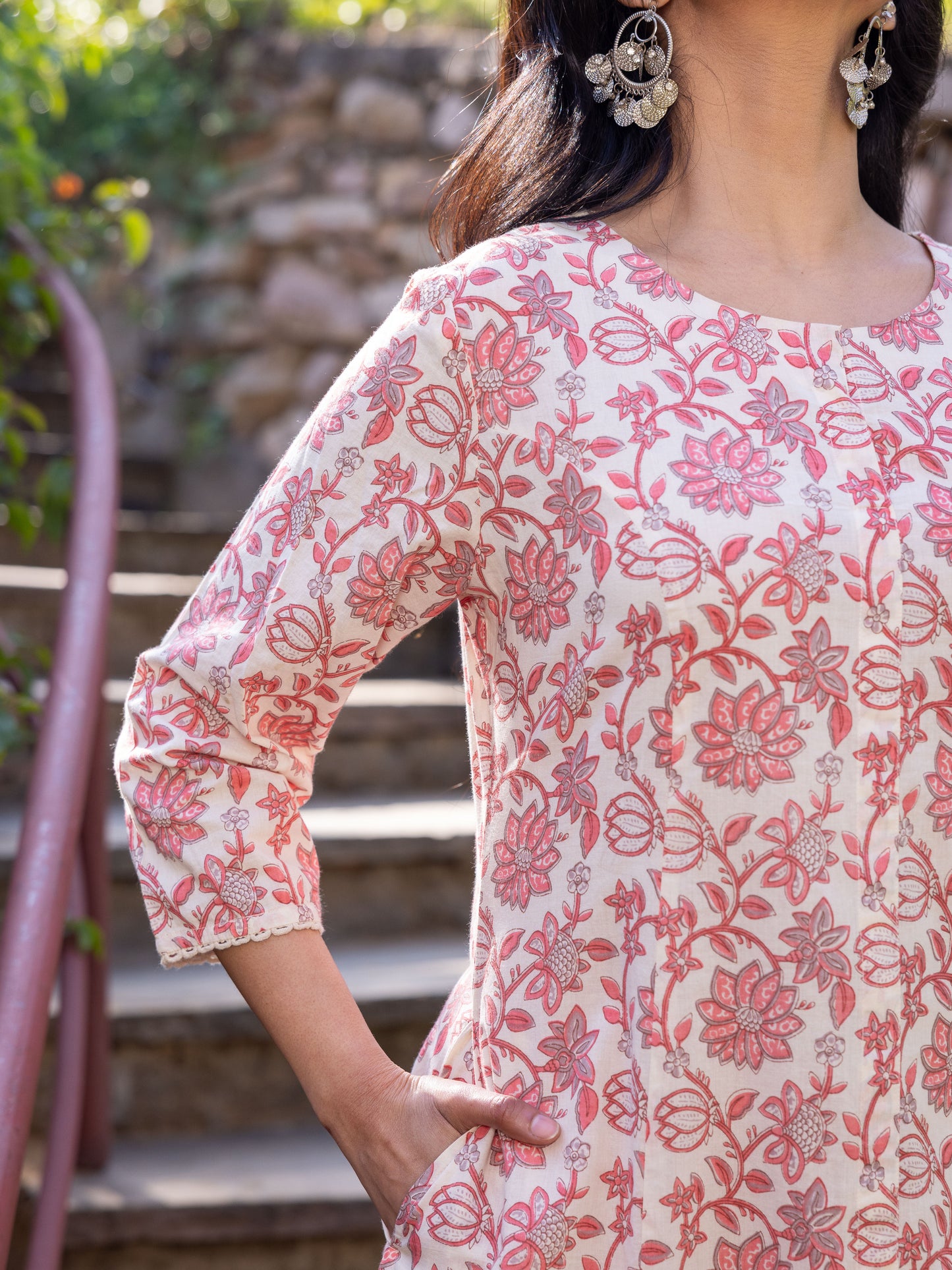 Embroidered Soft Cotton Floral Flared Pink