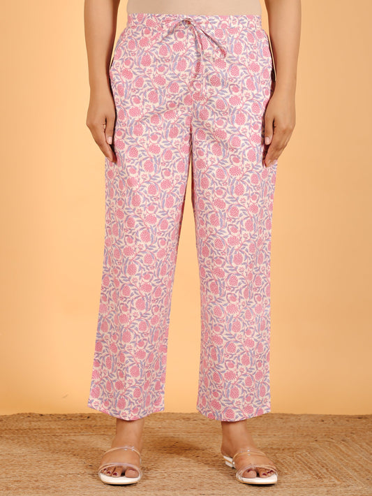 Soft Cotton Floral Off-White Trouser