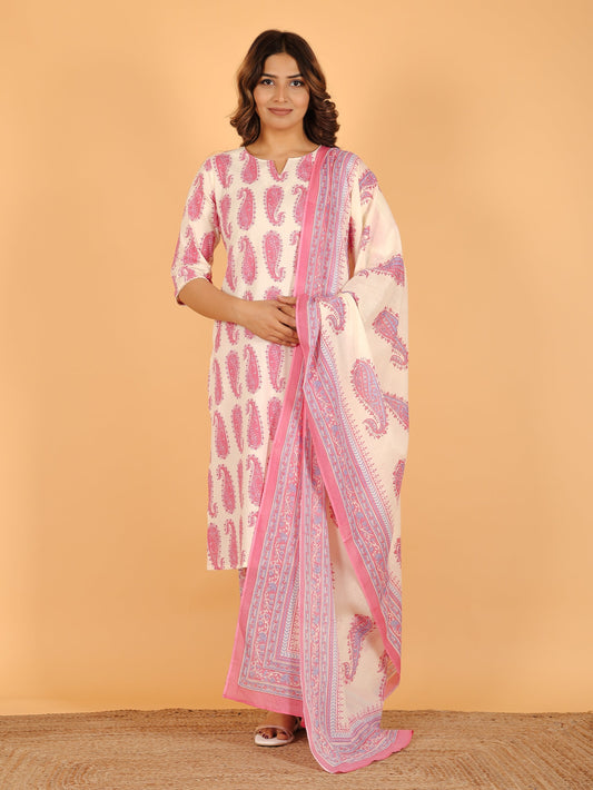 Soft Cotton Paisley Straight Off White Kurta