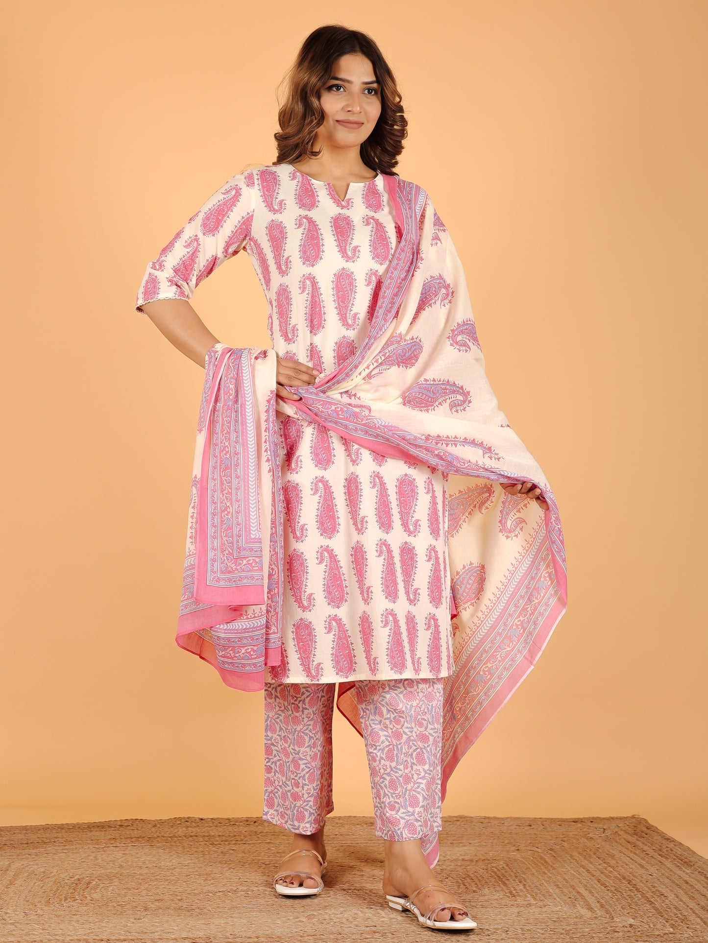 Cotton Voile Paisley Off White Dupatta
