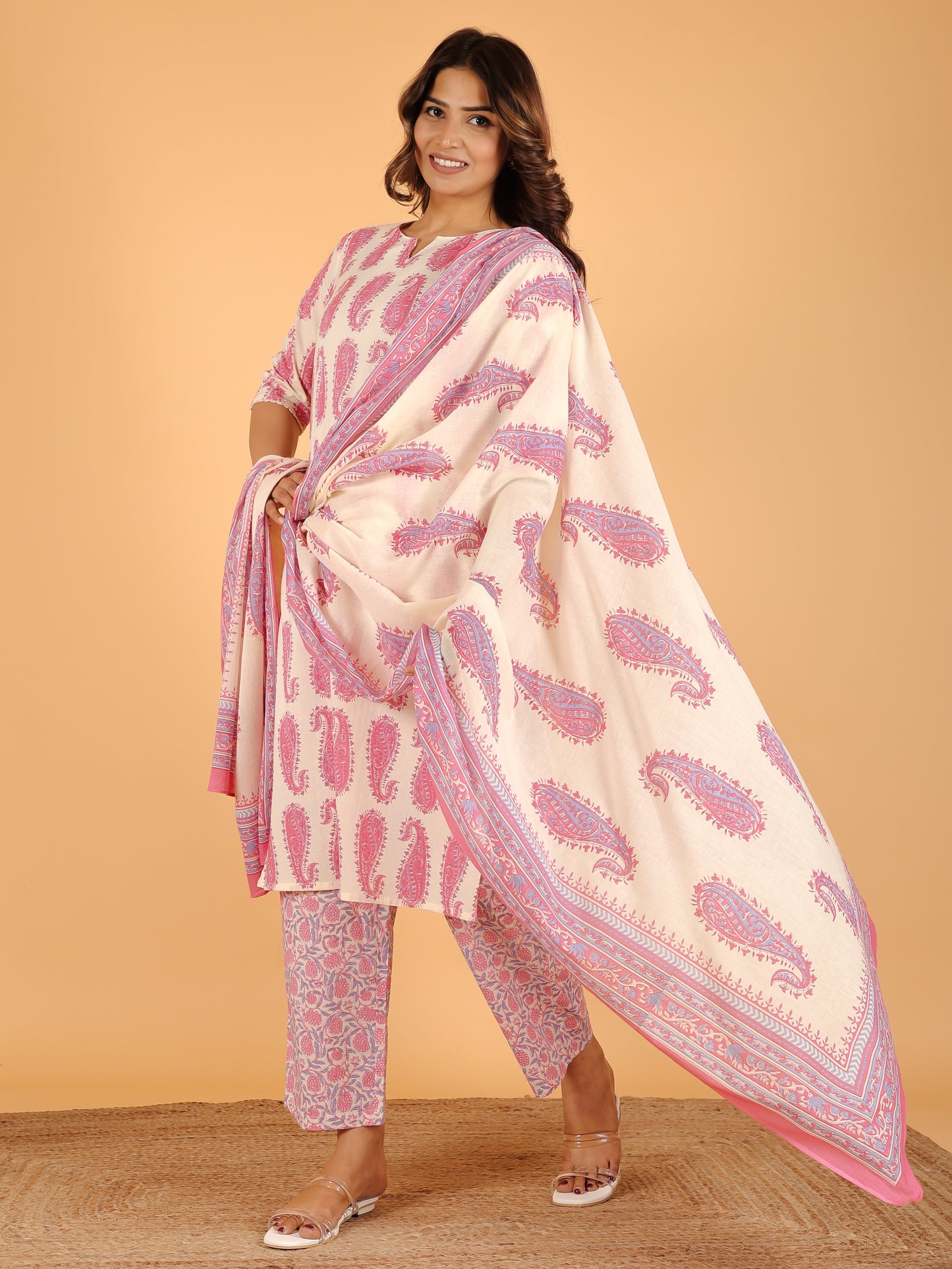 Cotton Voile Paisley Off White Dupatta