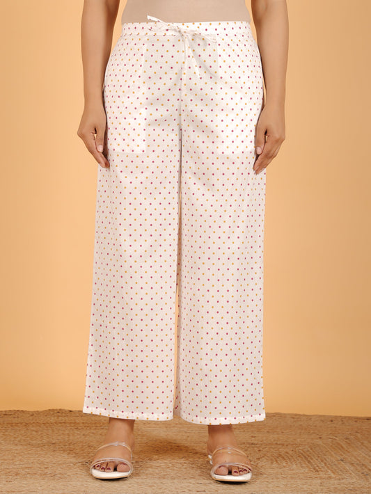 Soft Cotton Polka White Palazzo