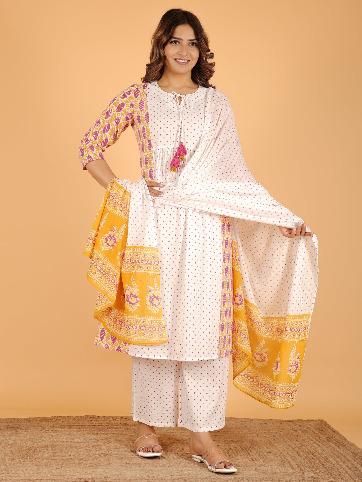 Voile Cotton Polka White Dupatta