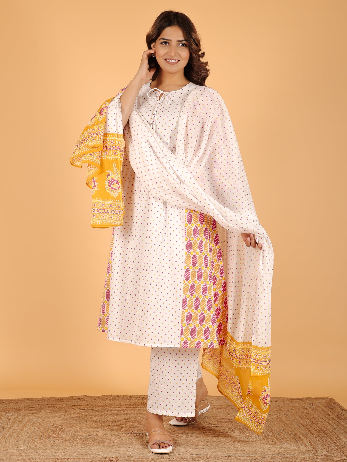Voile Cotton Polka White Dupatta