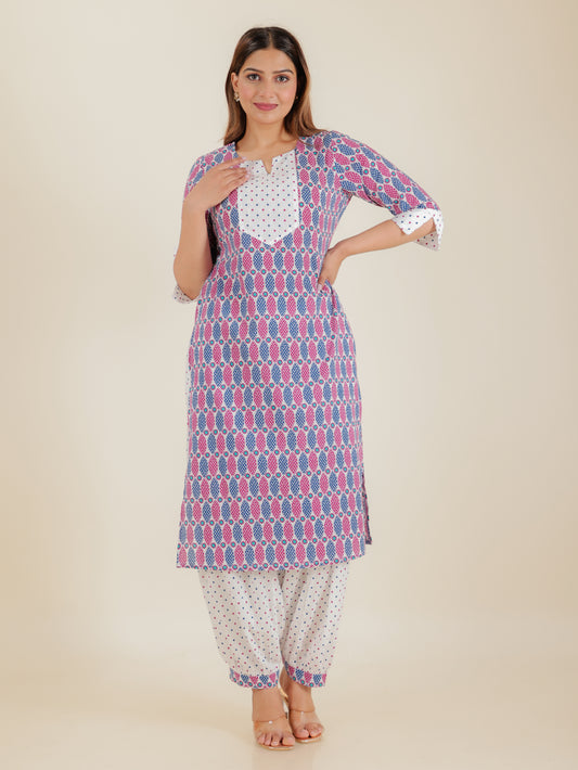 Soft Cotton Abstract Straight Pink Kurta