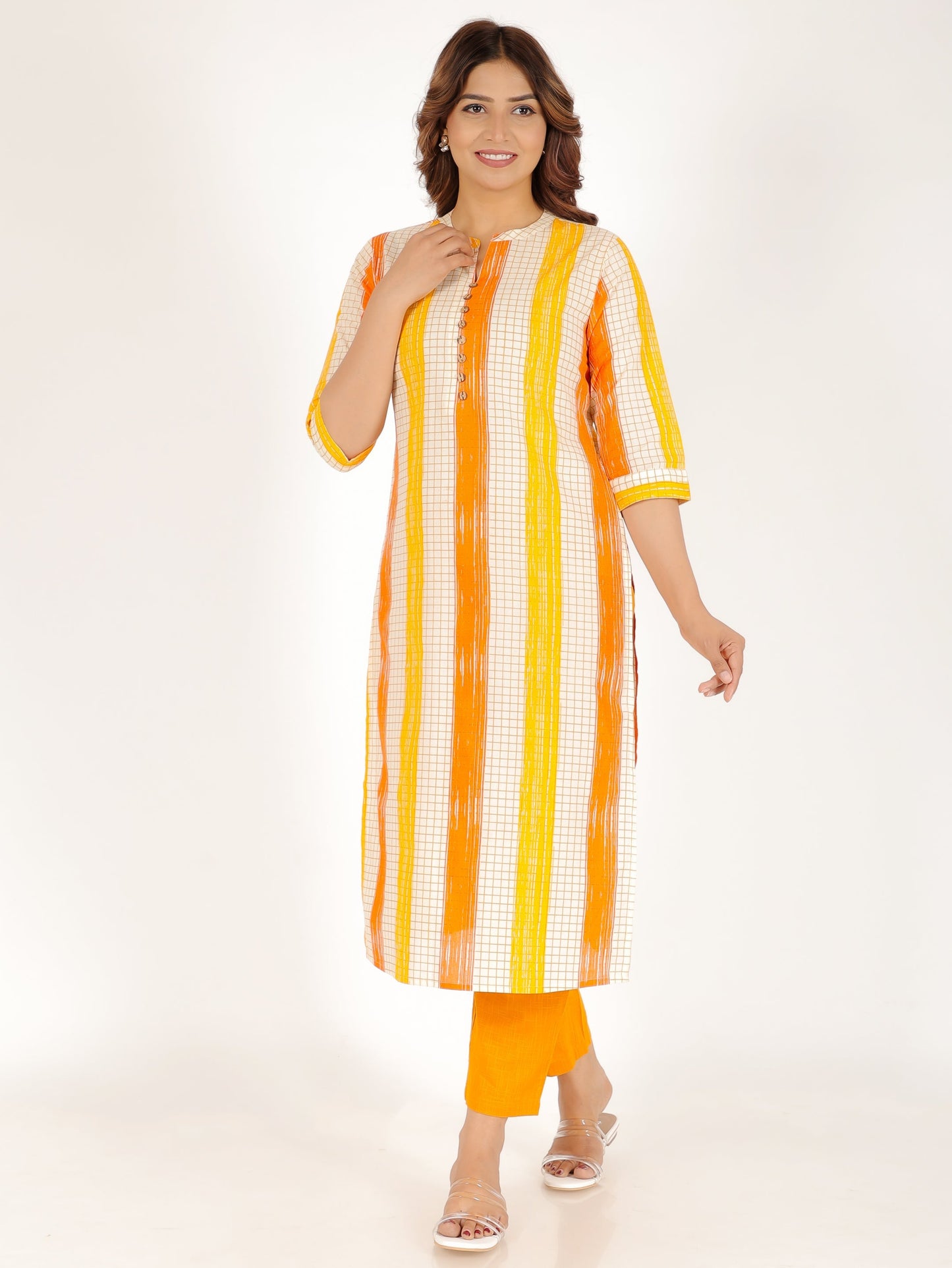 Soft Cotton Striped Straight Yellow Kurta