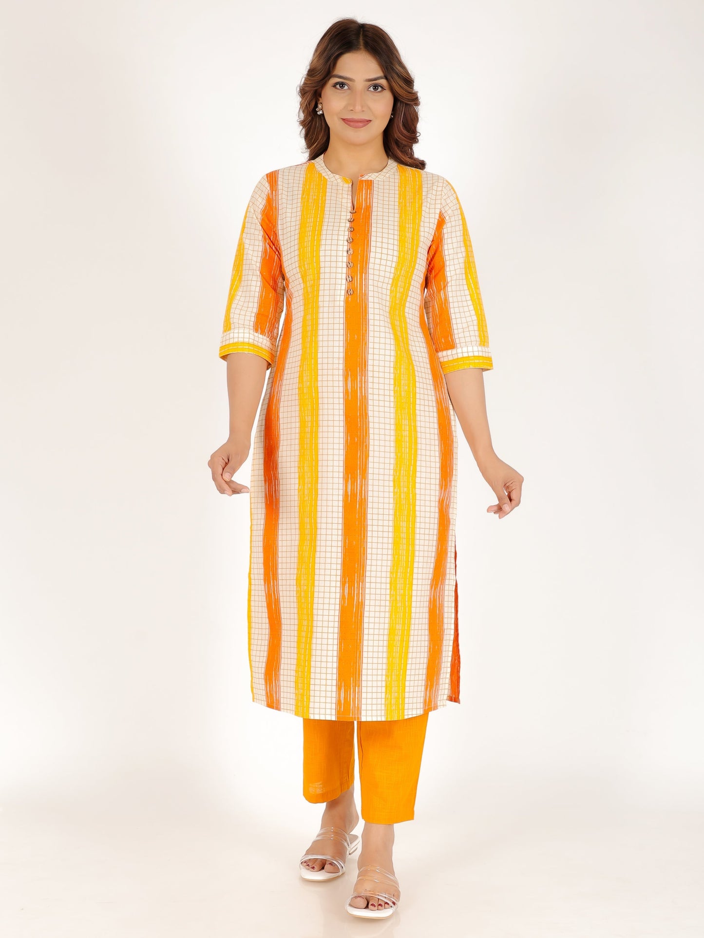 Soft Cotton Striped Straight Yellow Kurta