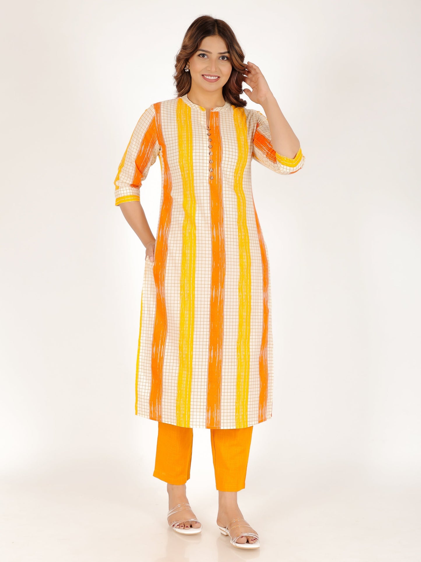 Soft Cotton Striped Straight Yellow Kurta
