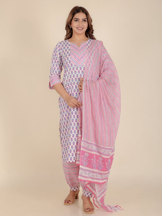 Soft Cotton Floral Straight Off-White Kurta