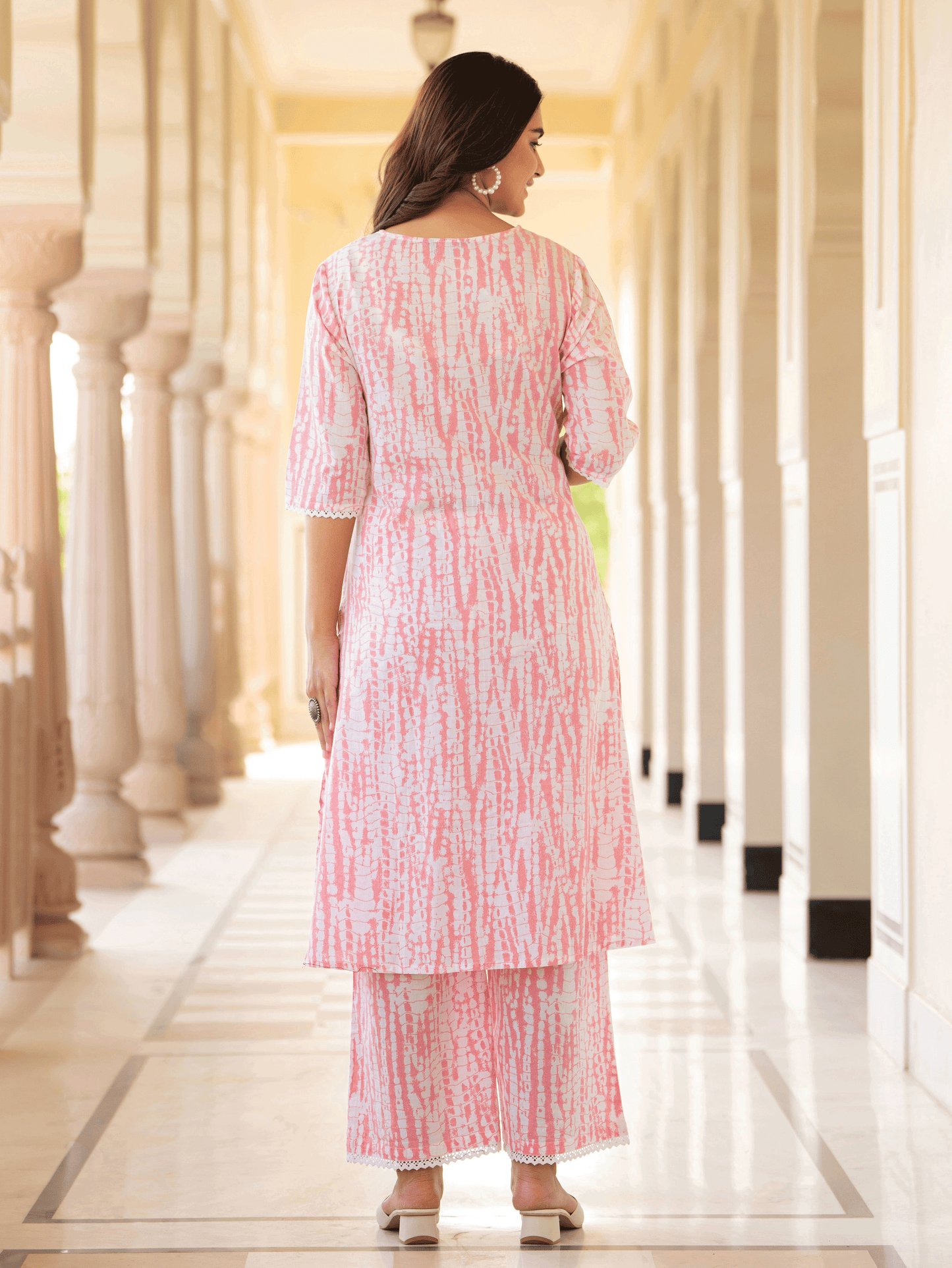 Soft Cotton Tie-Dye A-line Pink Kurta