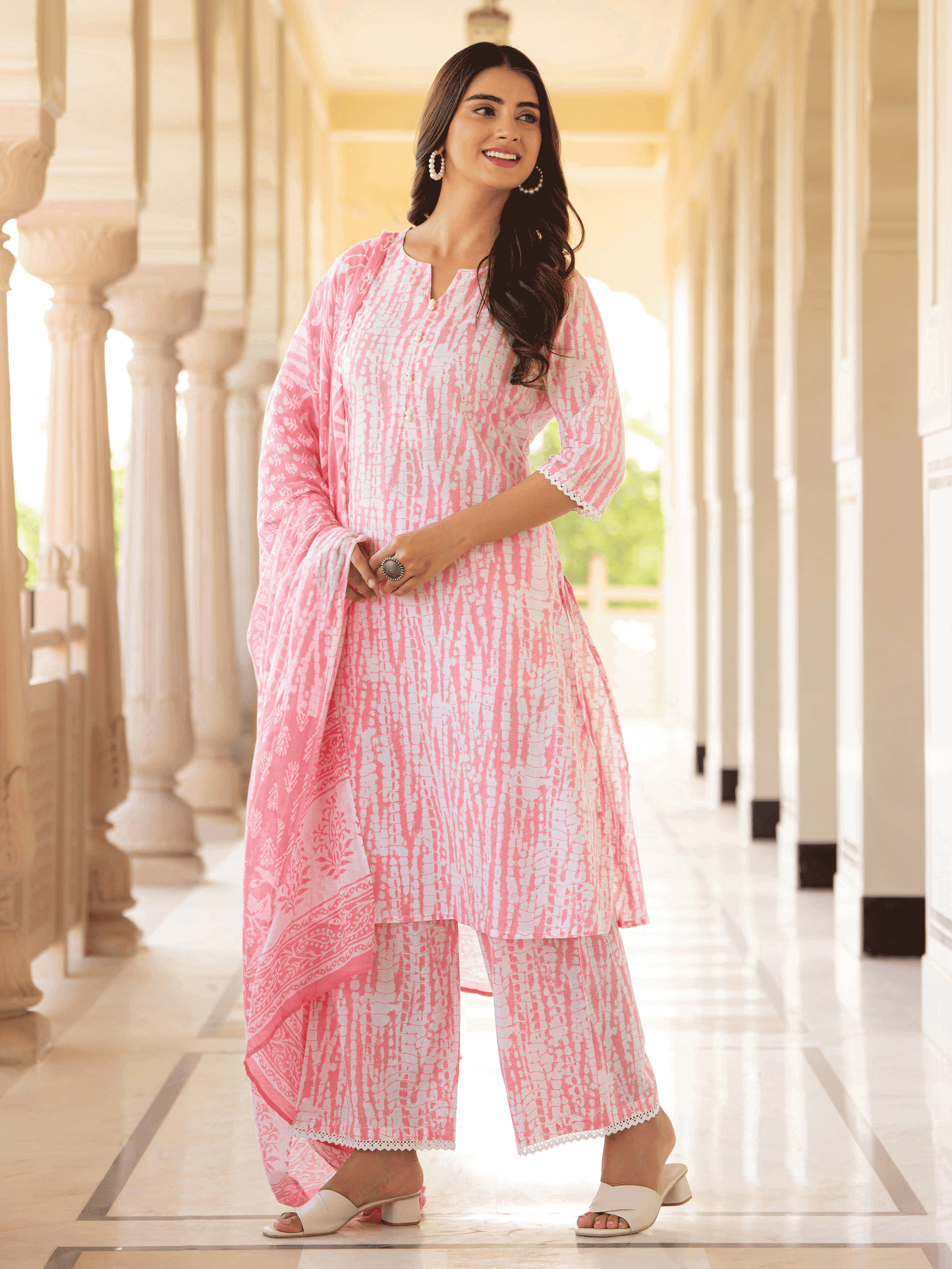 Soft Cotton Tie-Dye A-line Pink Kurta