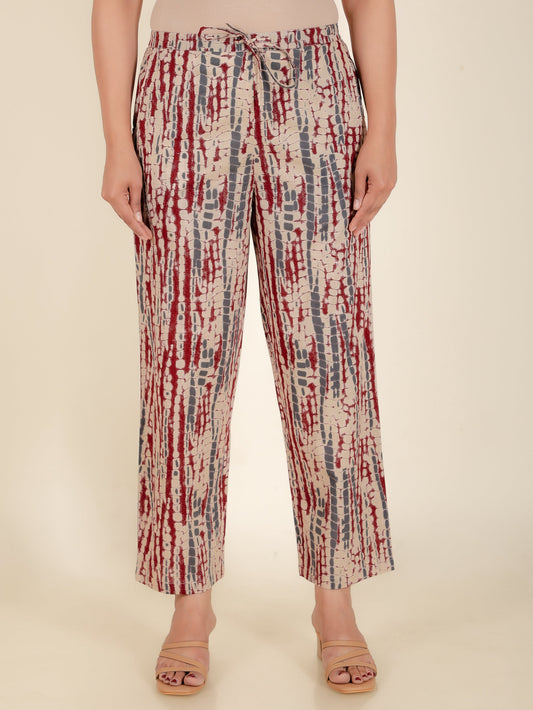 Soft Cotton Tie-Dye Maroon Straight Trousers