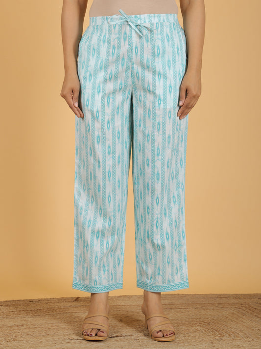 Soft Cotton Solid Green Straight Trousers