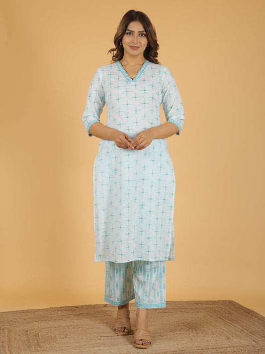 Soft Cotton Geometric Straight Green Kurta