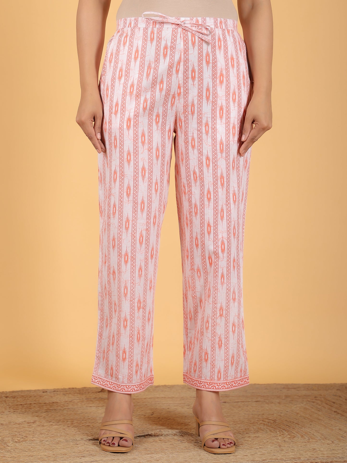 Soft Cotton Striped Orange Straight Trousers