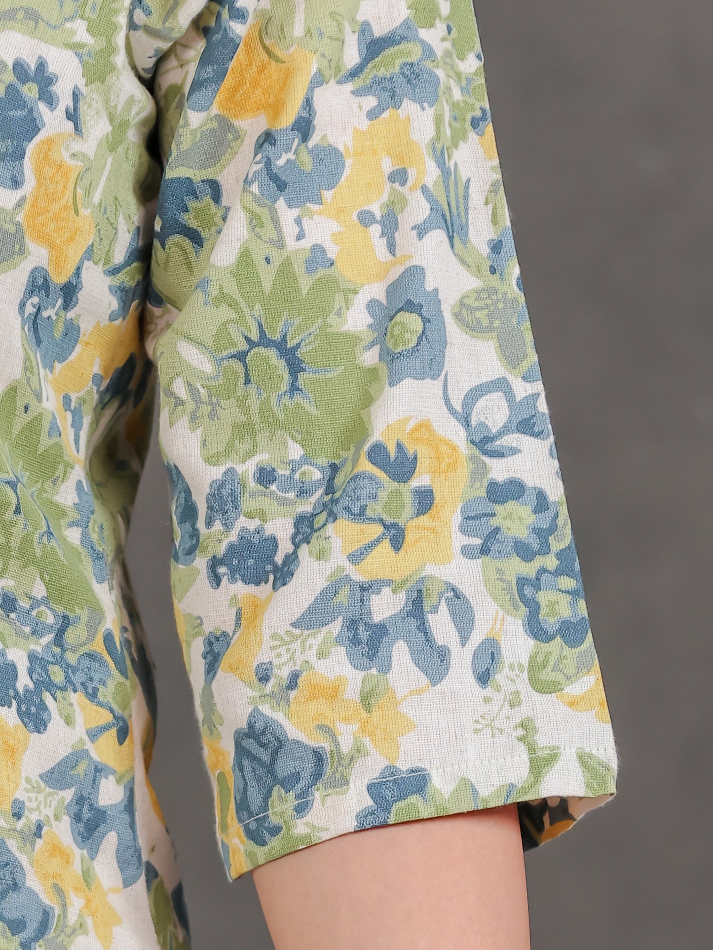 Embroidered Linen Cotton Floral Straight Off-White Kurta