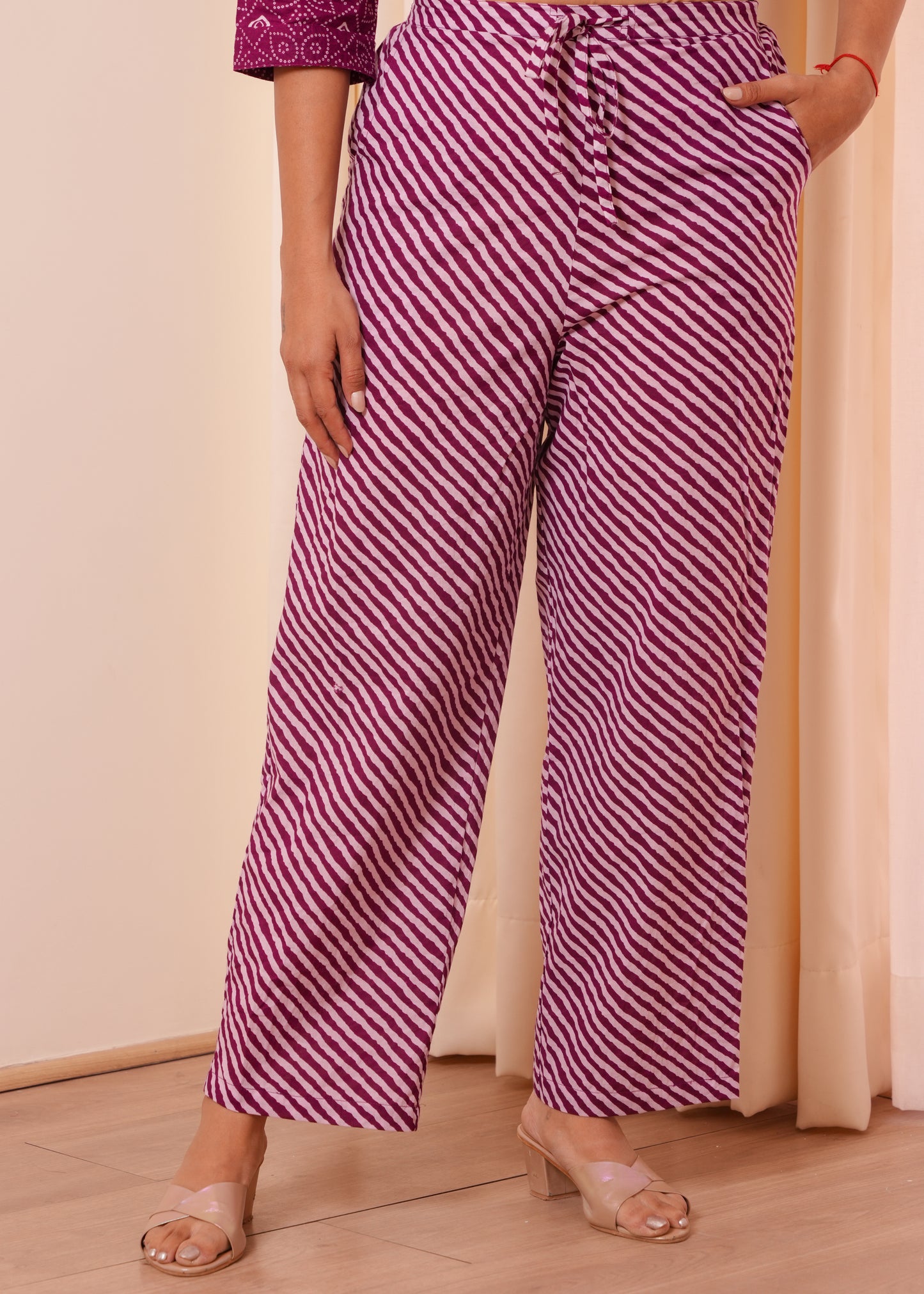 Soft Cotton Striped Purple Straight Trousers