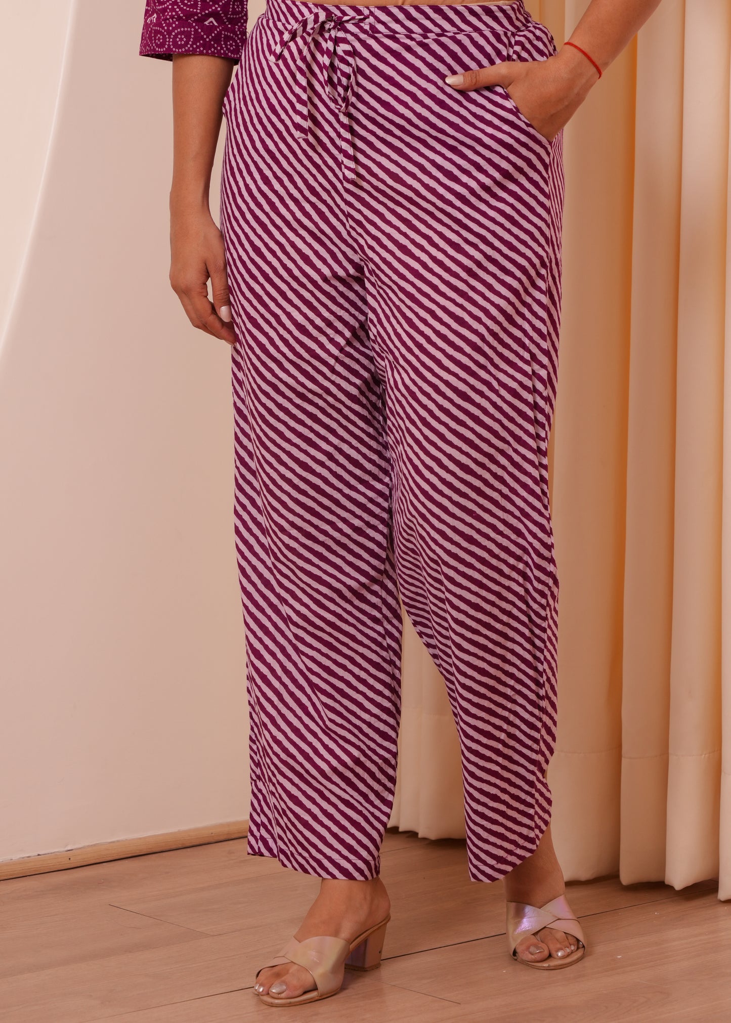 Soft Cotton Striped Purple Straight Trousers