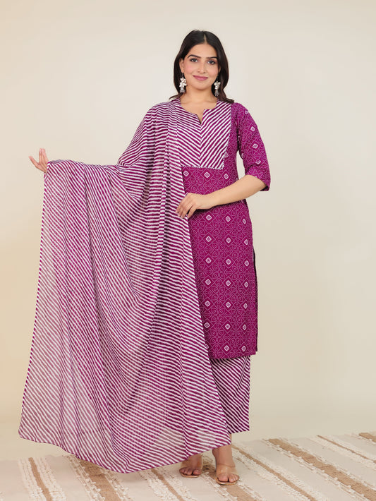 Cotton Voile Leheriya Purple Dupatta