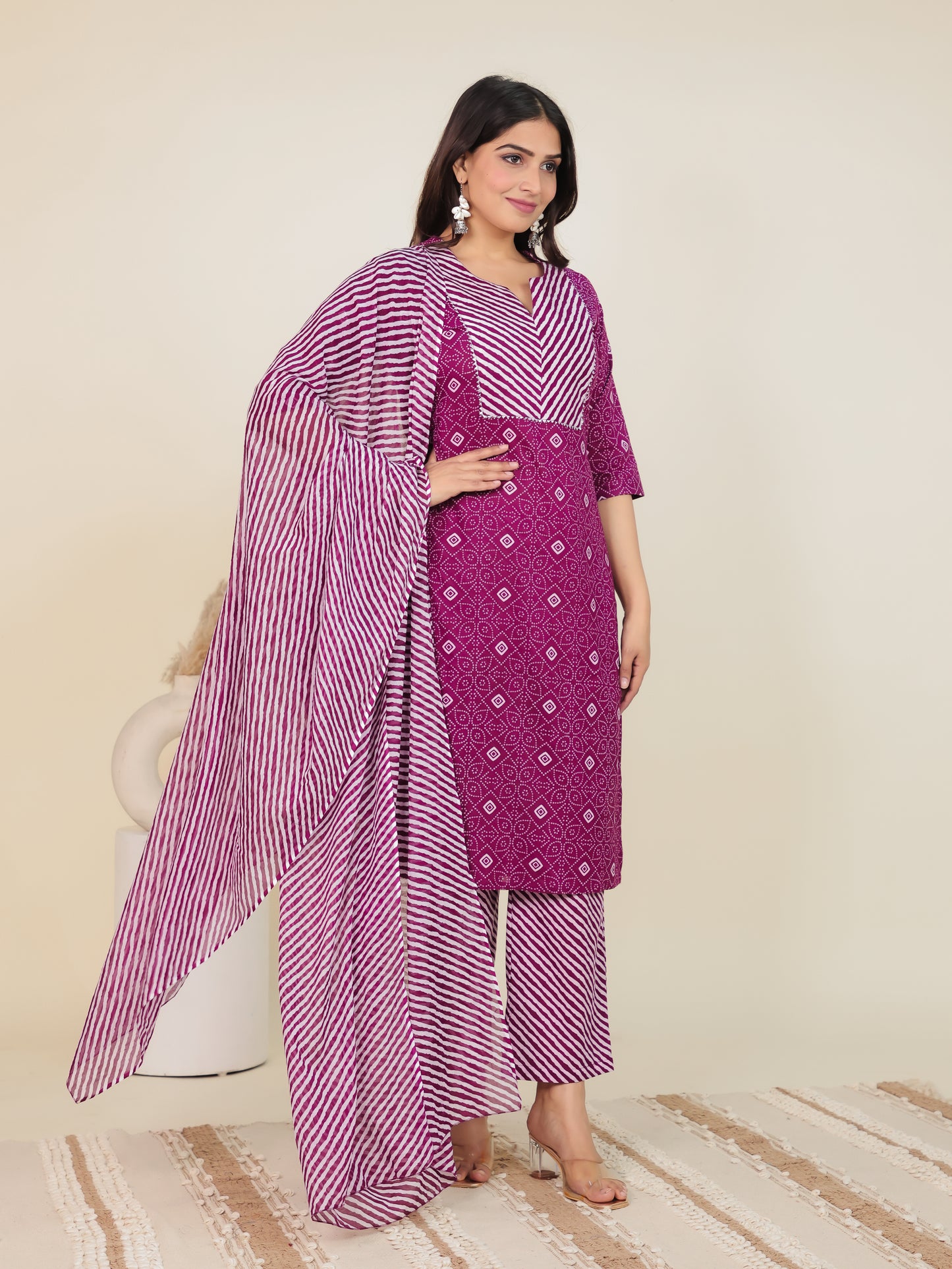 Cotton Voile Leheriya Purple Dupatta