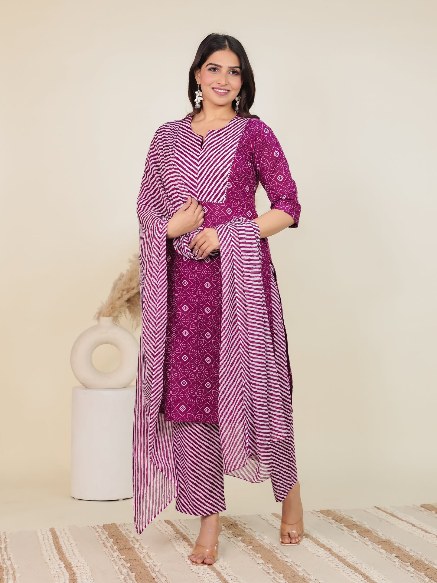 Cotton Voile Leheriya Purple Dupatta