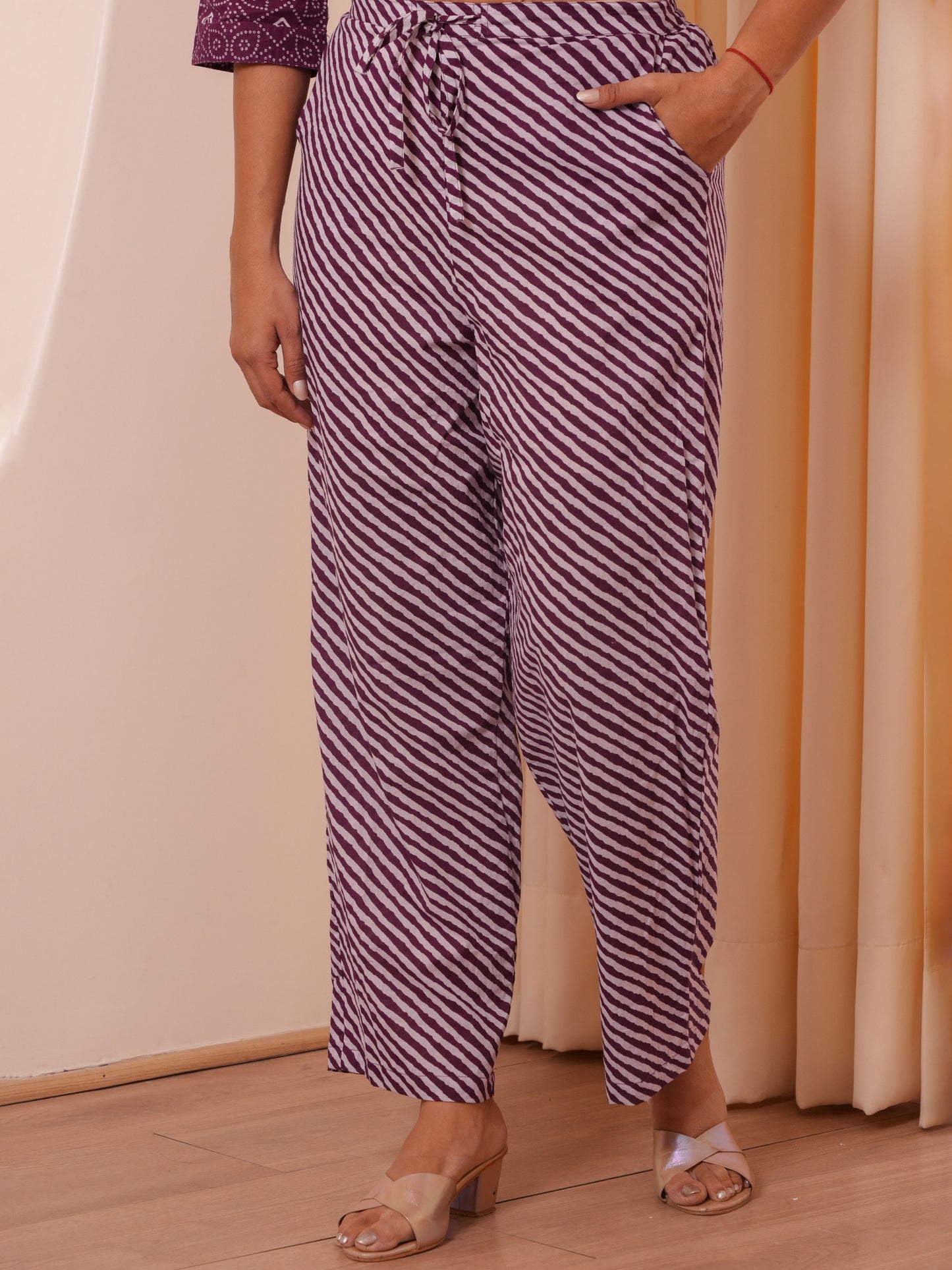 Embroidered Soft Cotton Bandhani Straight Purple Kurta