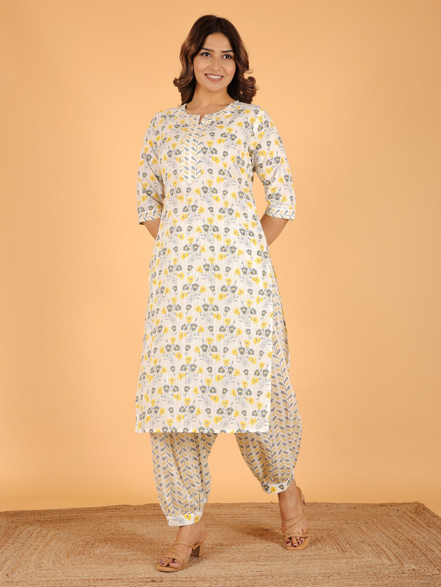 Soft Cotton Floral Straight Off-White Kurta