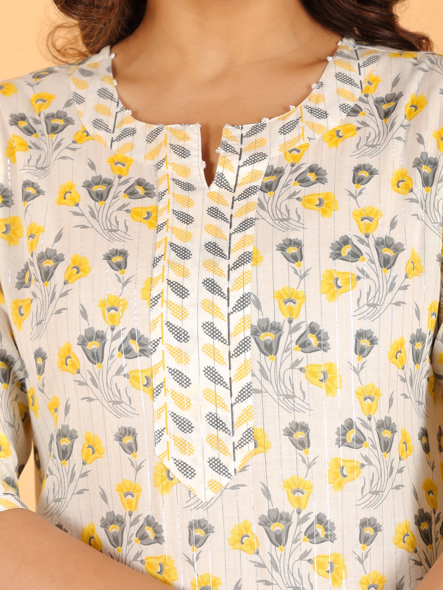 Soft Cotton Floral Straight Off-White Kurta