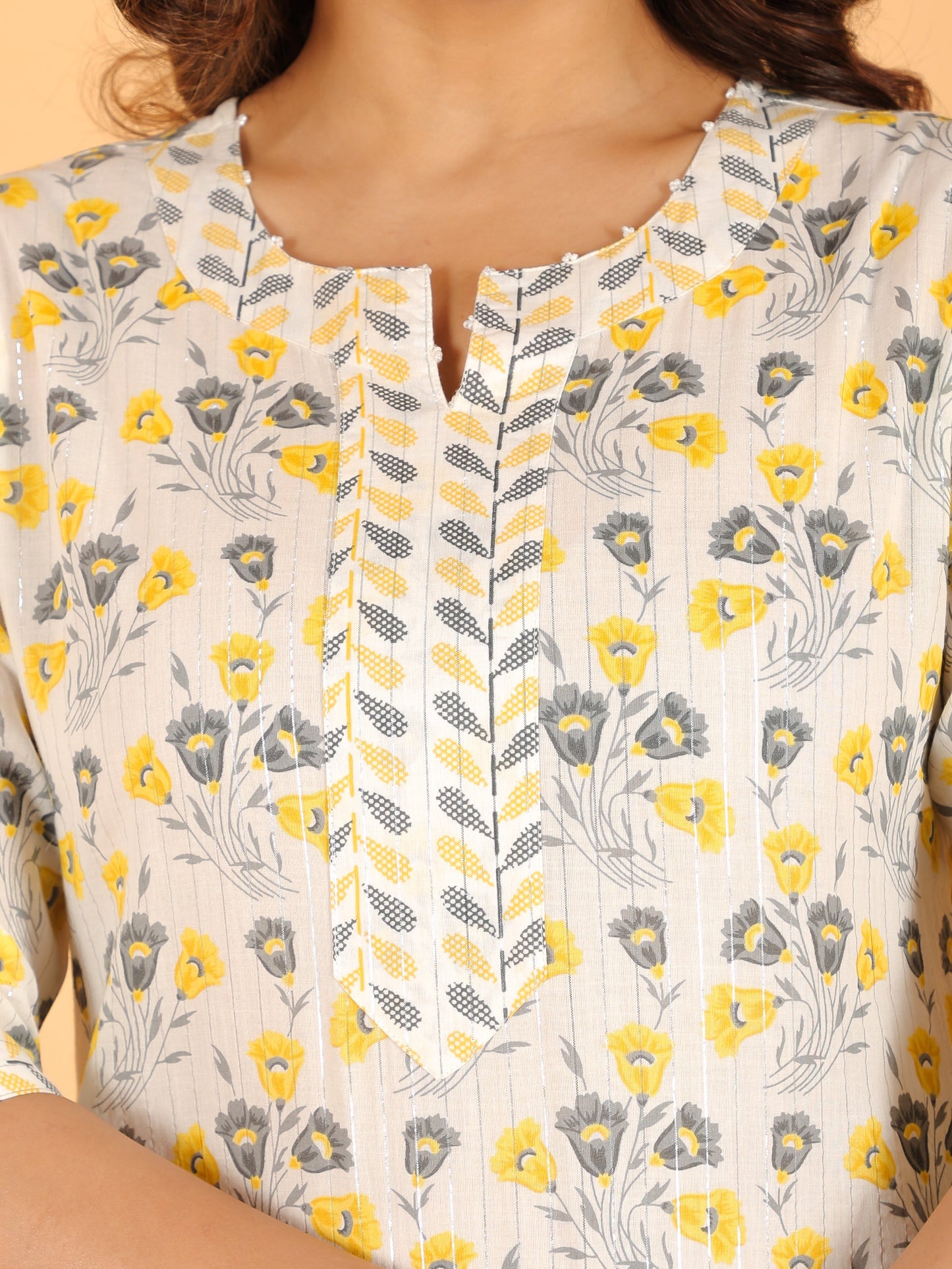 Soft Cotton Floral Straight Off-White Kurta