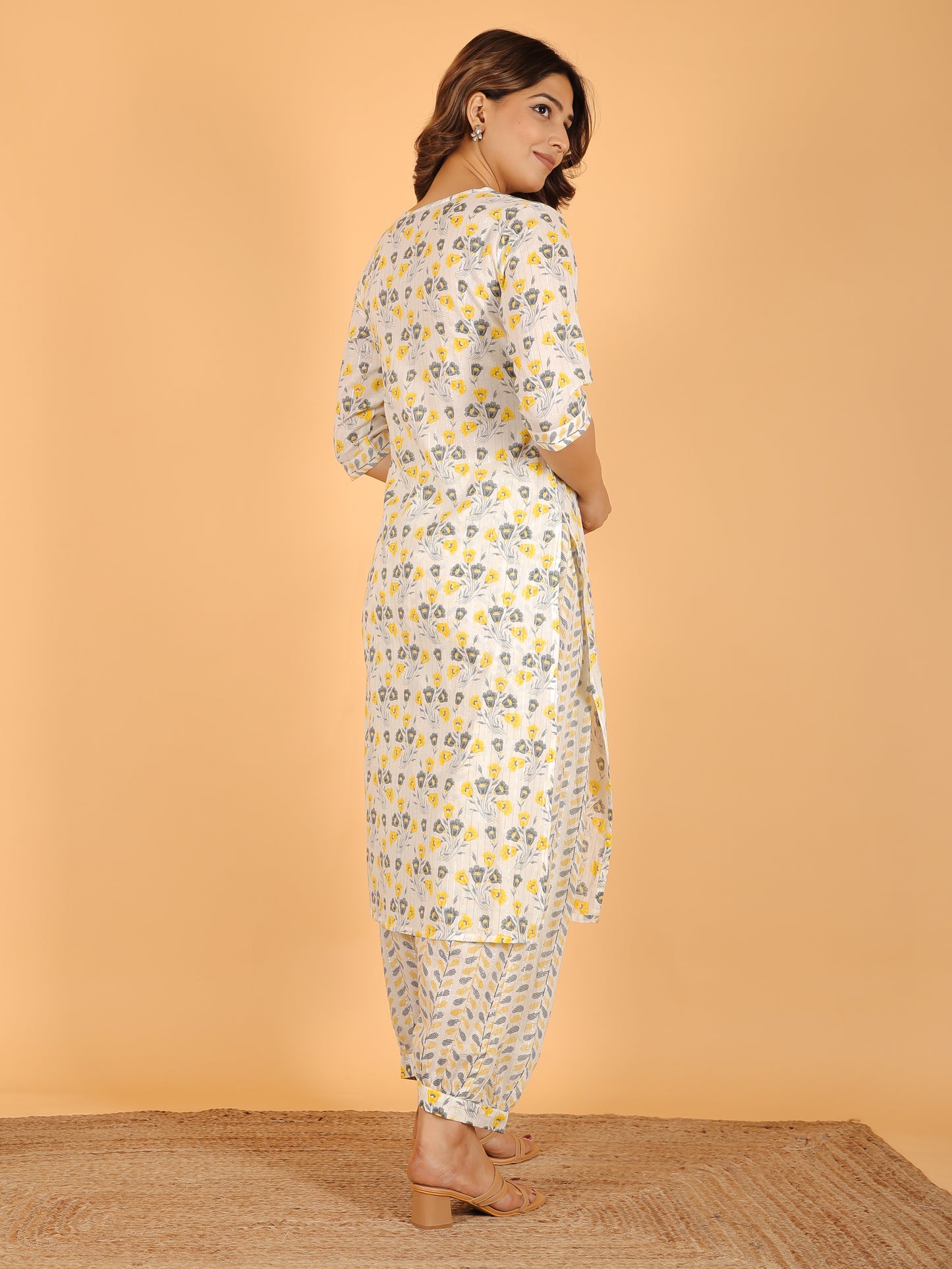 Soft Cotton Floral Straight Off-White Kurta