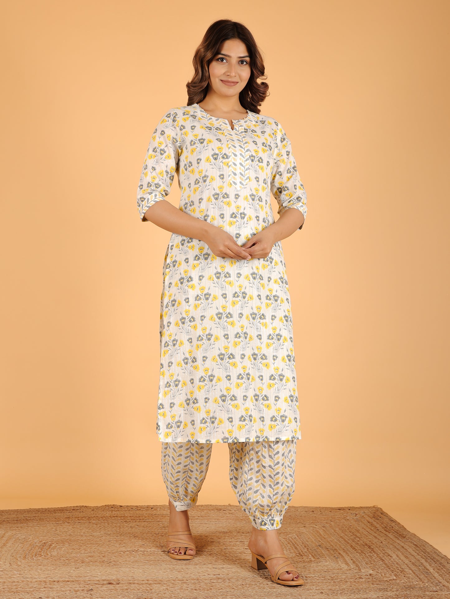 Soft Cotton Floral Straight Off-White Kurta