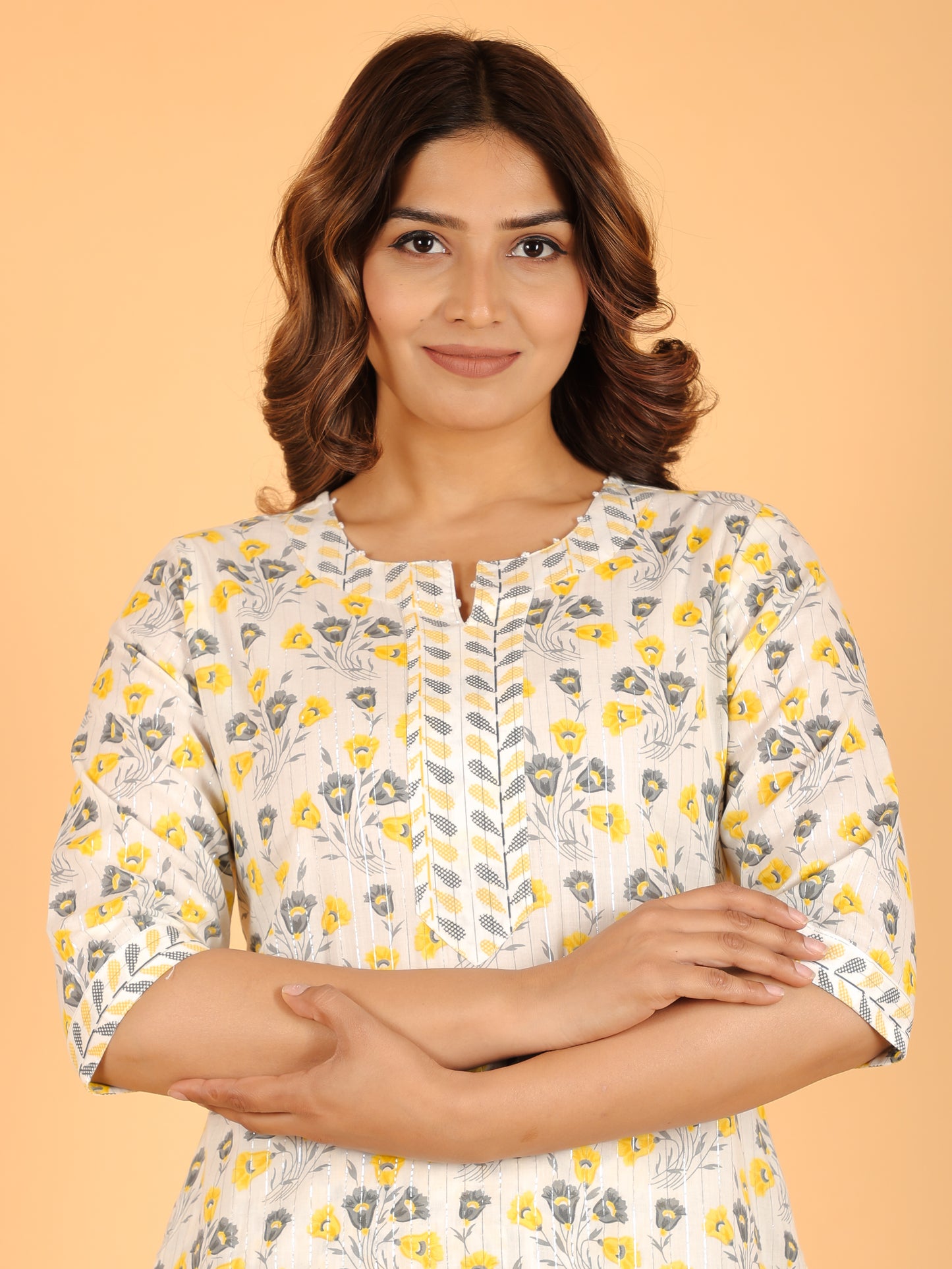 Soft Cotton Floral Straight Off-White Kurta