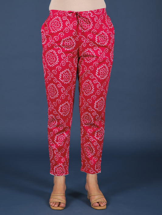 Soft Cotton Bandhani Pink Tapered Trousers