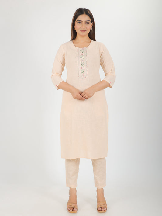 Natural Cotton Solid Straight Beige Kurta