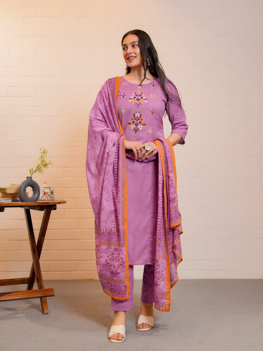 Cotton Voile Floral Purple Dupatta