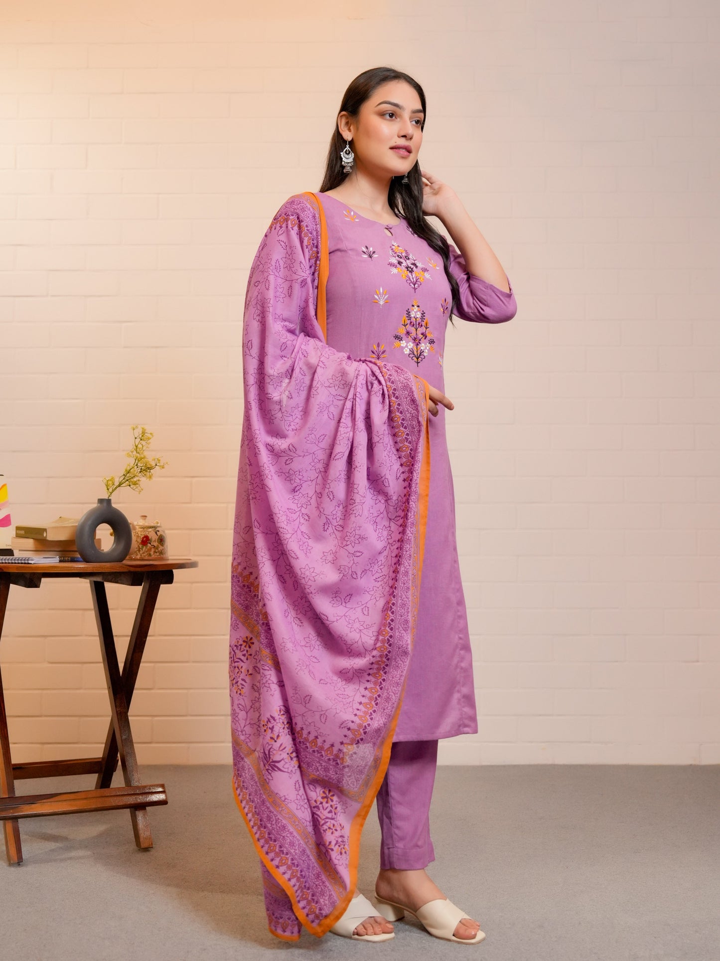 Cotton Voile Floral Purple Dupatta