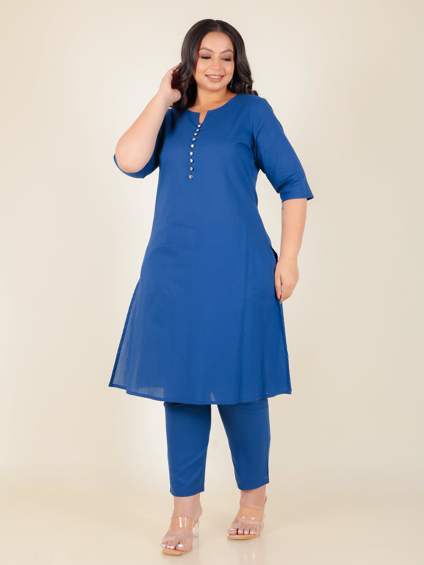 Soft Cotton Solid A-line Blue Kurta
