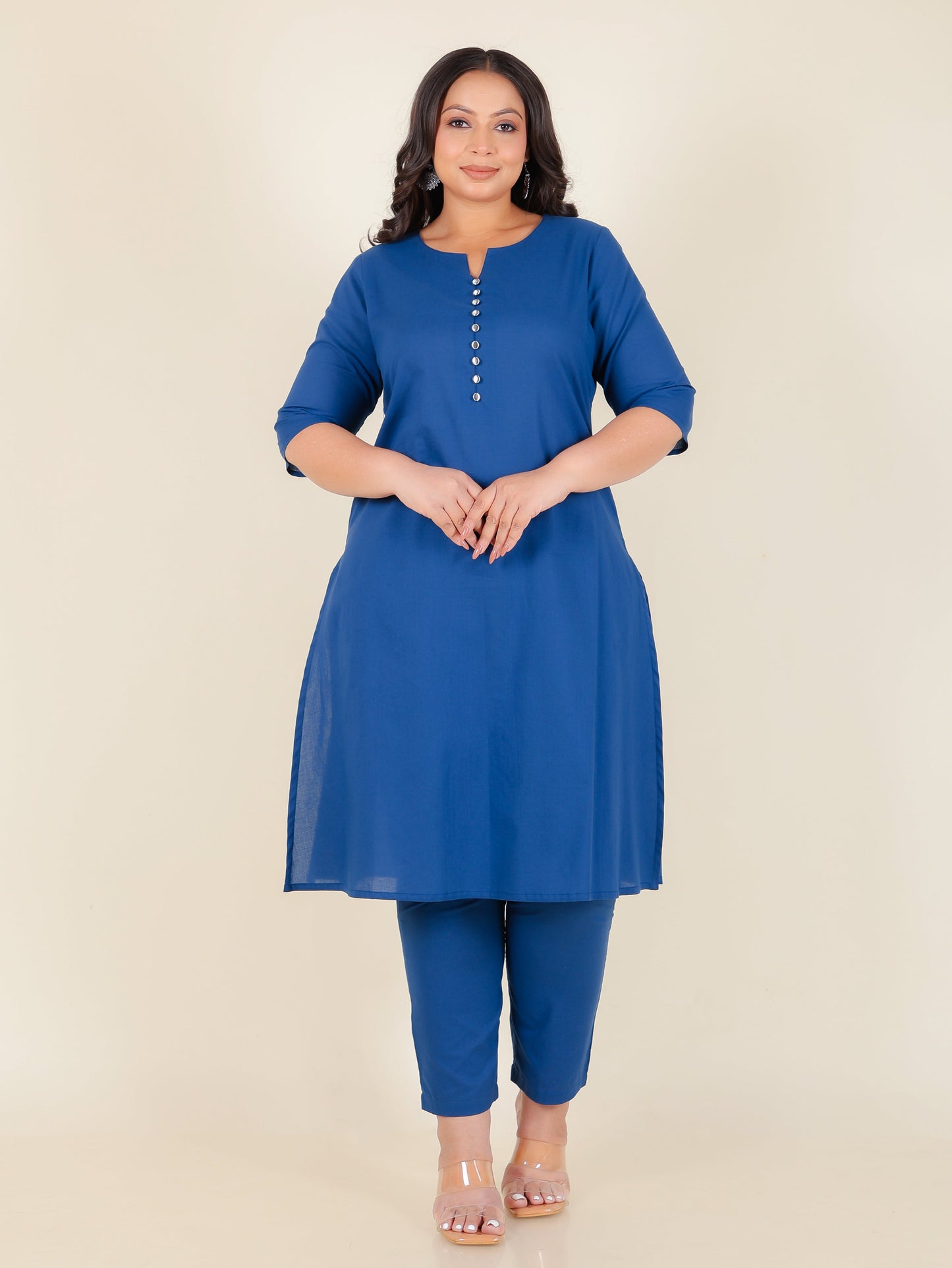 Soft Cotton Solid A-line Blue Kurta