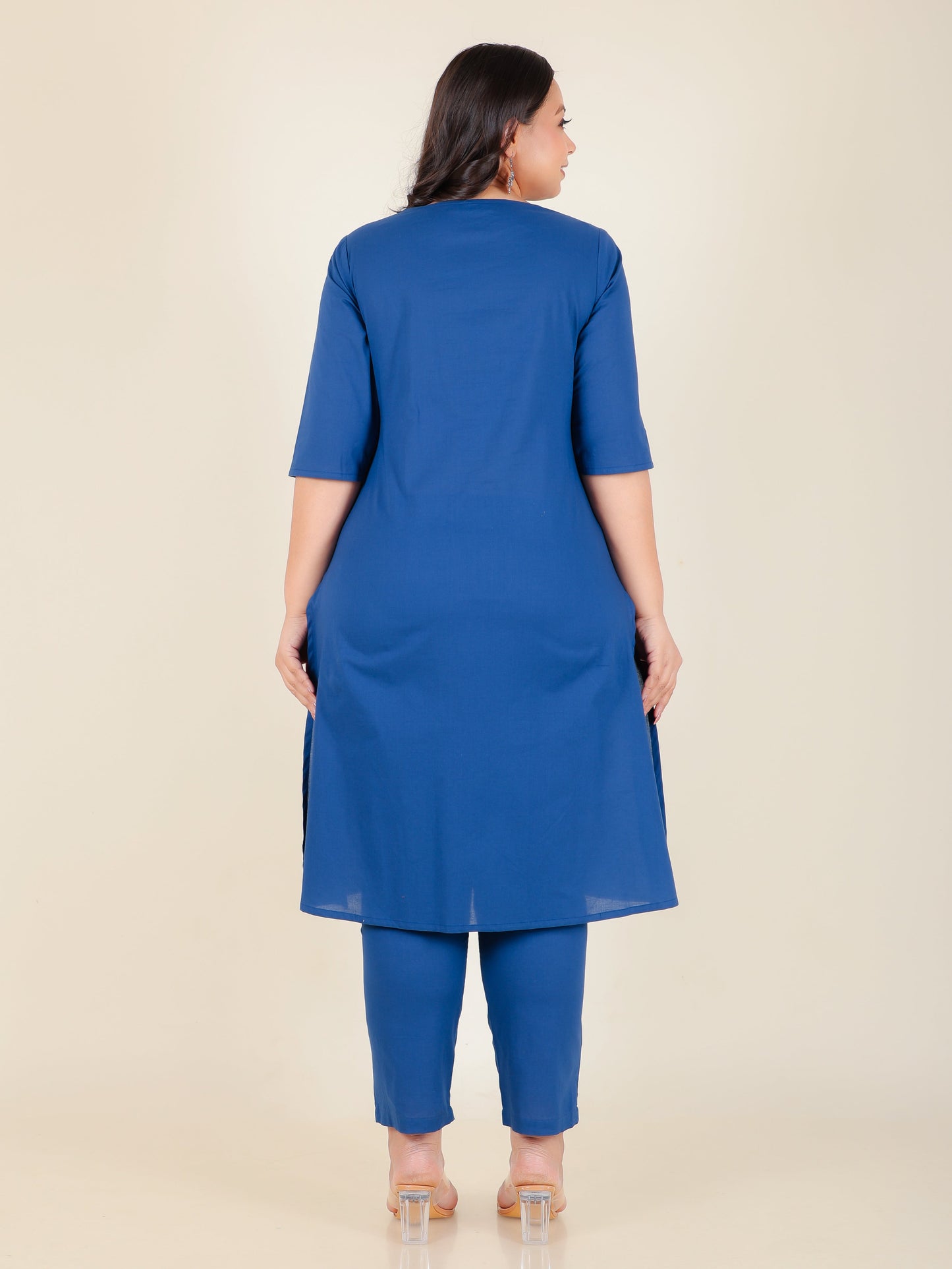 Soft Cotton Solid A-line Blue Kurta