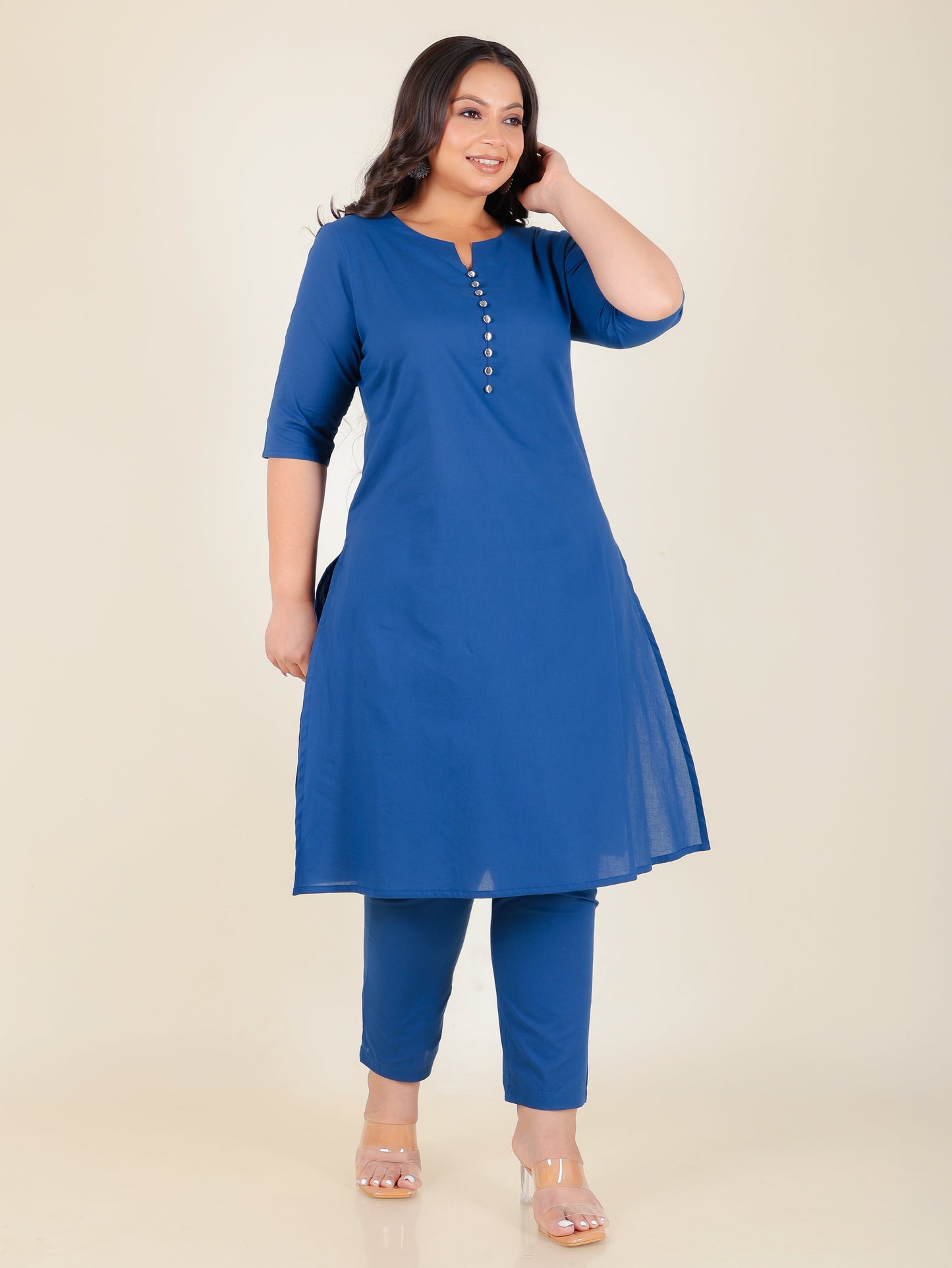Soft Cotton Solid A-line Blue Kurta